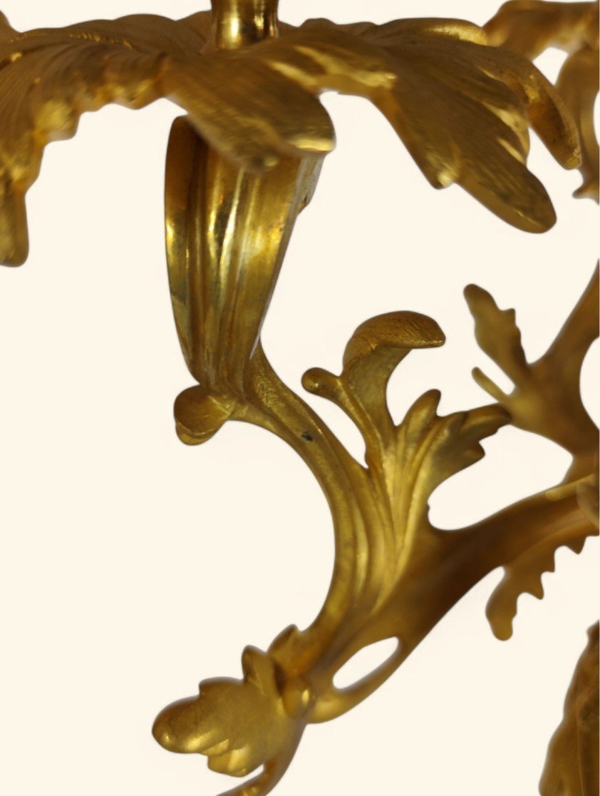 Paire de Grands Candélabres à Cinq Branches en Bronze Doré, d’après Meissonier-photo-2