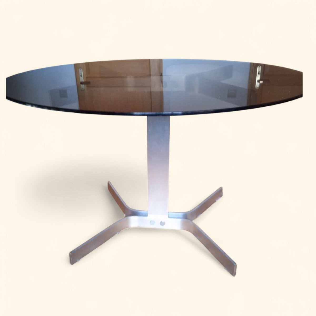 Large Circular Table In Brushed Aluminum By Pierre Vandel (1946)-photo-4