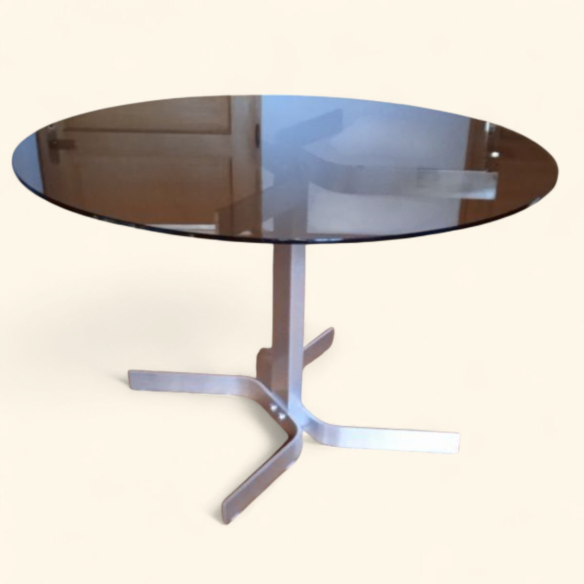 Large Circular Table In Brushed Aluminum By Pierre Vandel (1946)