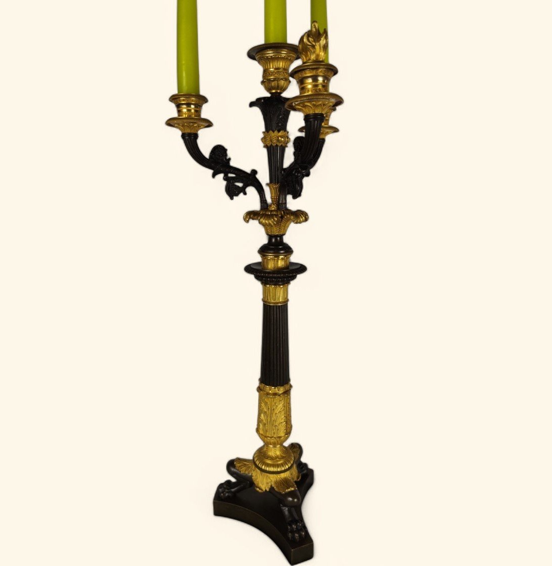 Large Pair Of Gilt Bronze Candlabras - French Restoration Period (1815-1830)-photo-2
