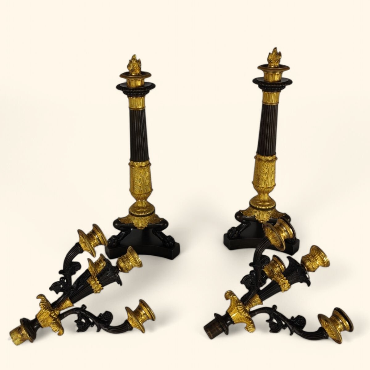 Large Pair Of Gilt Bronze Candlabras - French Restoration Period (1815-1830)-photo-8