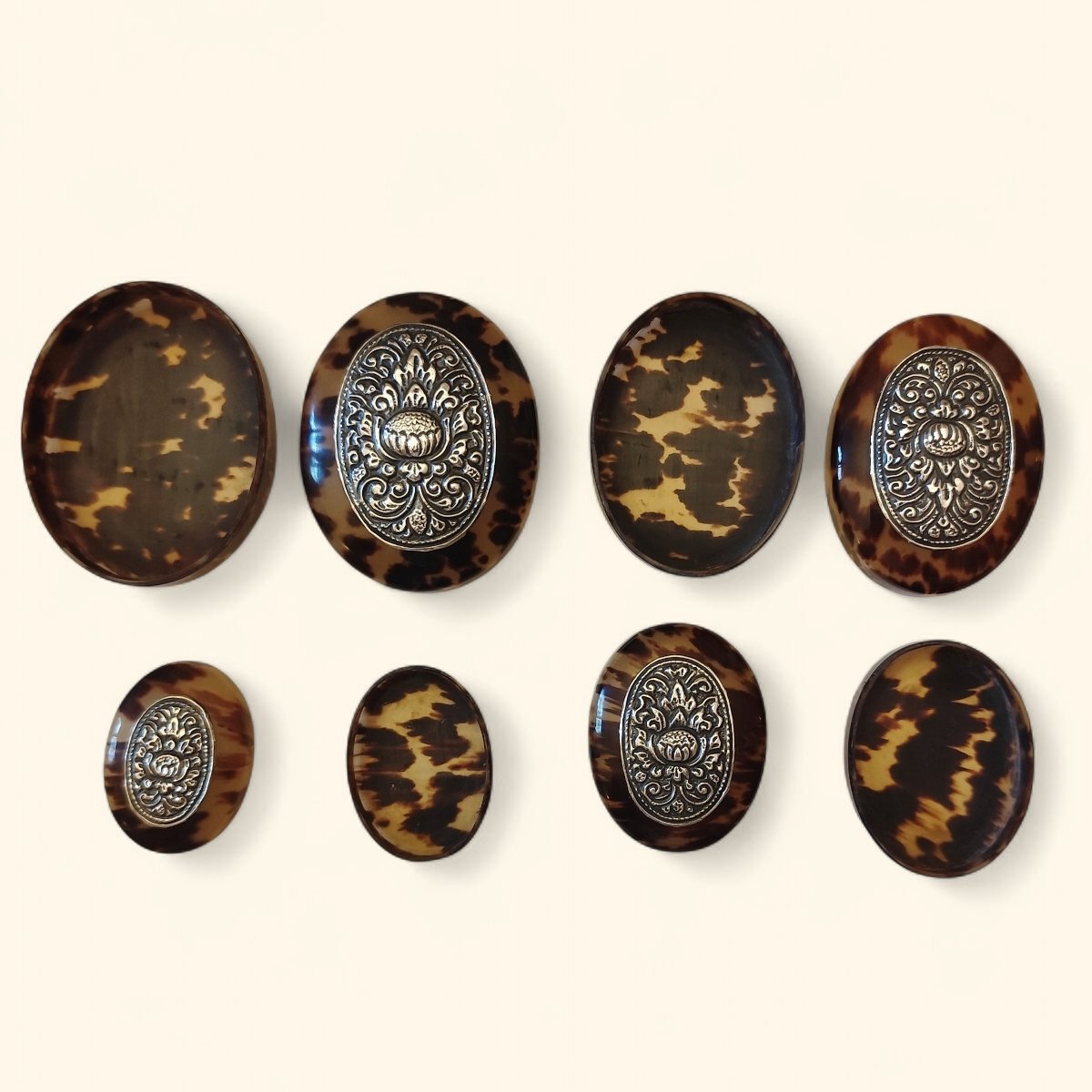 Rare Ensemble de Quatre Boites Gigognes en Ecaille de Tortue et Argent, Yogyakarta, Indonésie, -photo-3