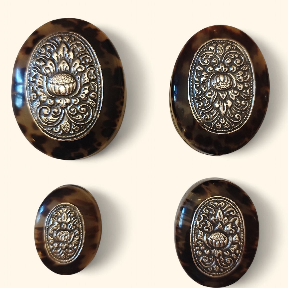 Rare Ensemble de Quatre Boites Gigognes en Ecaille de Tortue et Argent, Yogyakarta, Indonésie, -photo-4