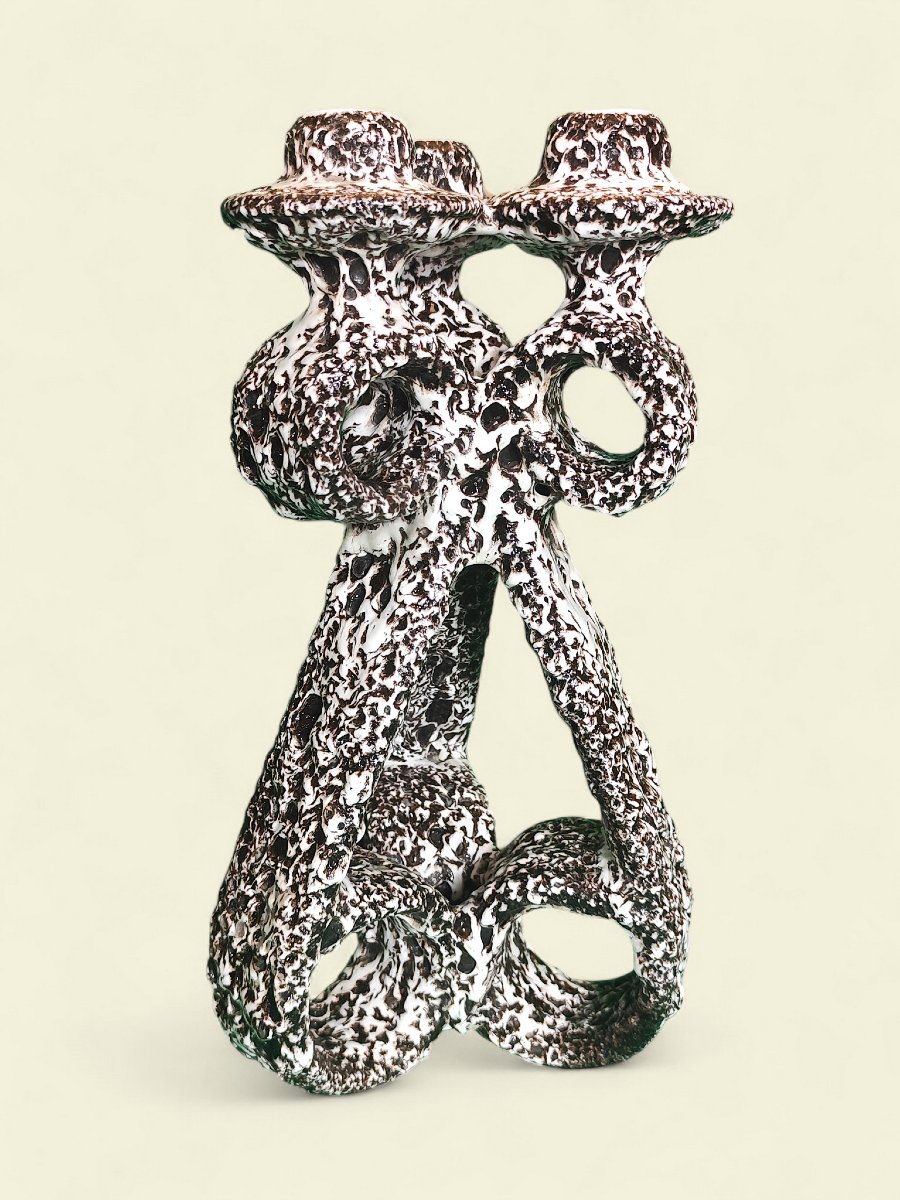 Pair Of Large Three-flame Candlesticks, Marius Giuge In Vallauris, 1960s-photo-4