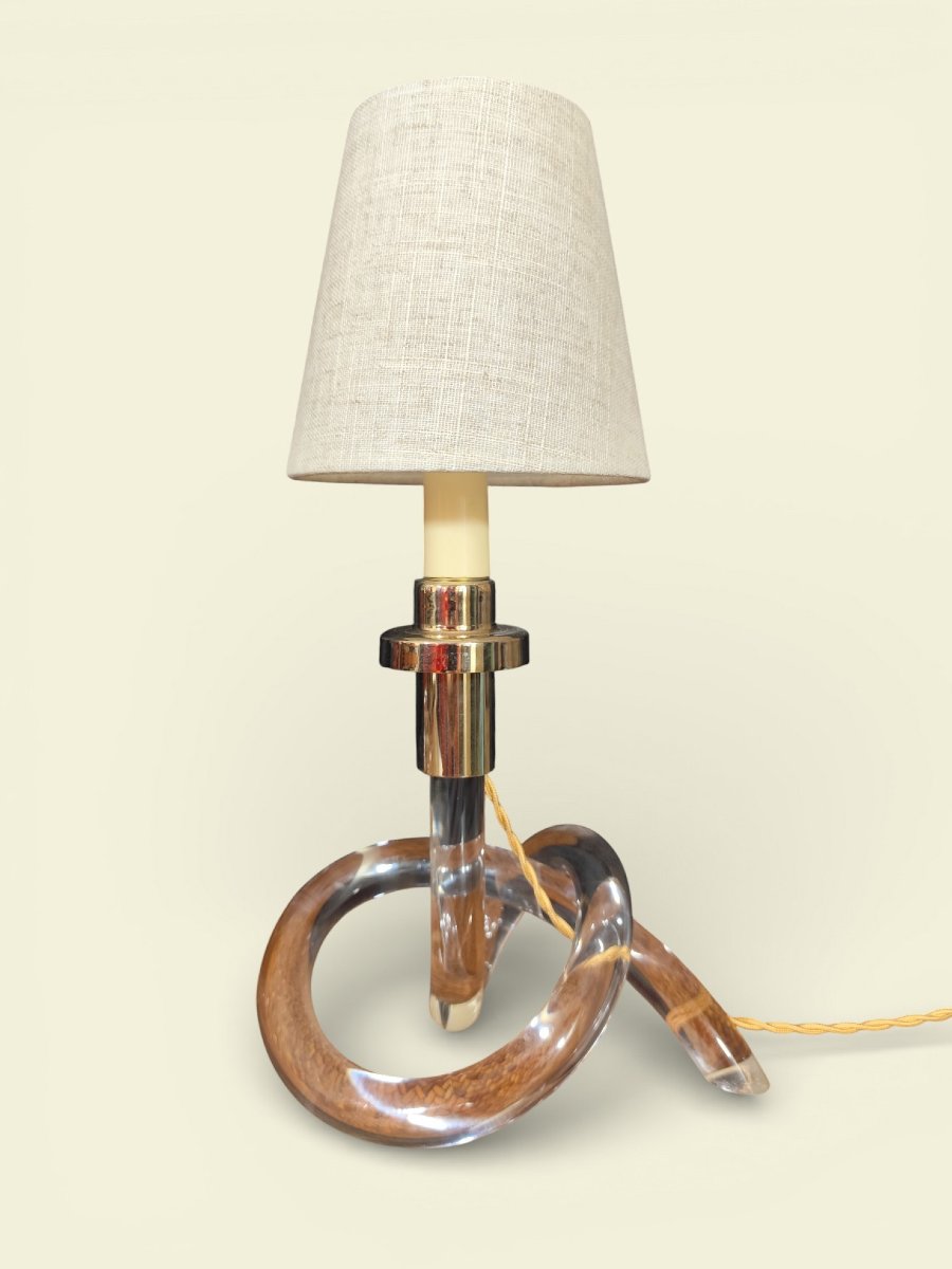 Pair Of "pretzel" Lamps In Lucite And Brass, By Dorothy Thorpe (1901-photo-2