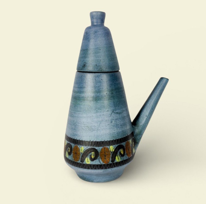 Large Coffee Pot With Matte Blue Glaze, By Jean De Lespinasse, 1950s/1960s-photo-3