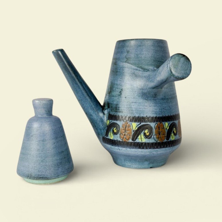 Large Coffee Pot With Matte Blue Glaze, By Jean De Lespinasse, 1950s/1960s-photo-4