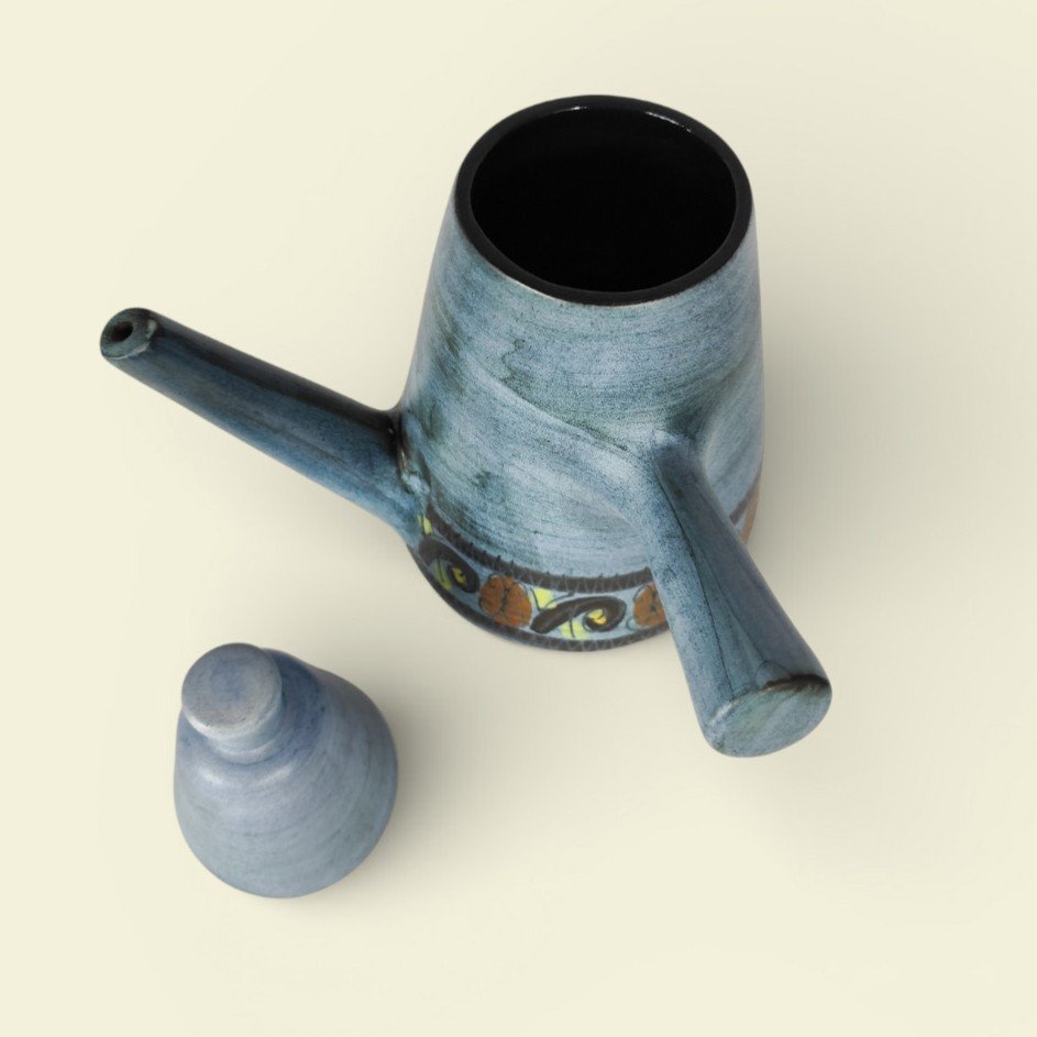 Large Coffee Pot With Matte Blue Glaze, By Jean De Lespinasse, 1950s/1960s-photo-2