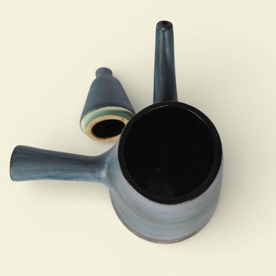 Large Coffee Pot With Matte Blue Glaze, By Jean De Lespinasse, 1950s/1960s-photo-6