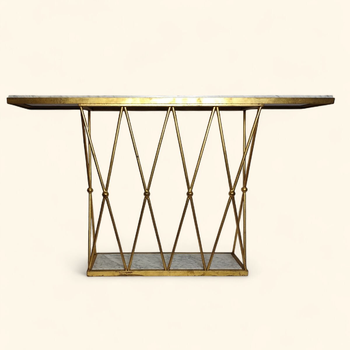 Wall Console In Gold-plated Metal And White Marble, "eiffel Tower", In The Taste Of Jean Royere-photo-2