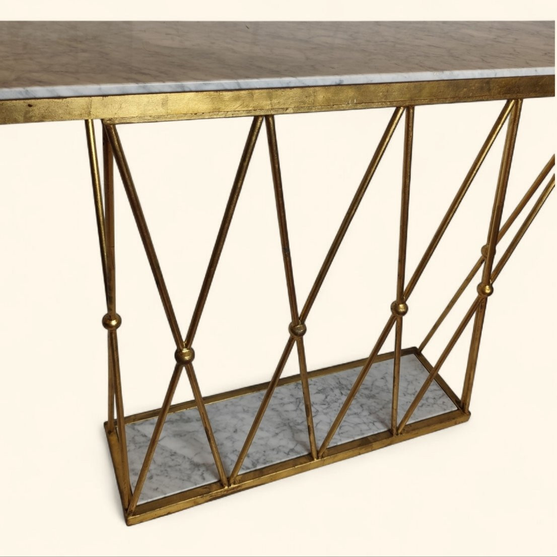 Wall Console In Gold-plated Metal And White Marble, "eiffel Tower", In The Taste Of Jean Royere-photo-2