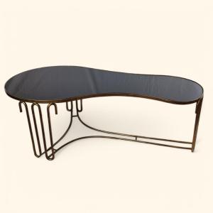 Table Rognon en Métal Doré dans le Style de la Table "Ondulation" de Jean Royère 