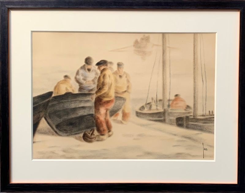 Robert Yan (1901-1994) Color Pencil And Blend “breton Fishermen”