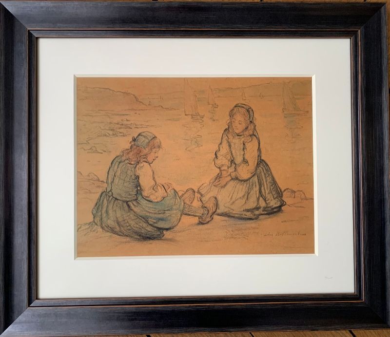 Leon Bellemont (1866-1961) Watercolor "young Breton Women Facing The Sea"  