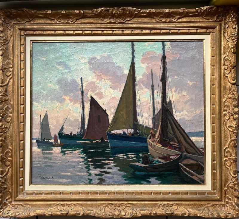 Paul ESCHBACH (1881-1961) "Marine à Douarnenez" Bretagne 