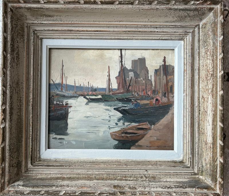 Maurice Menardeau (1897-1977) Oil On Canvas "the Peneroff Quay In Concarneau" Brittany