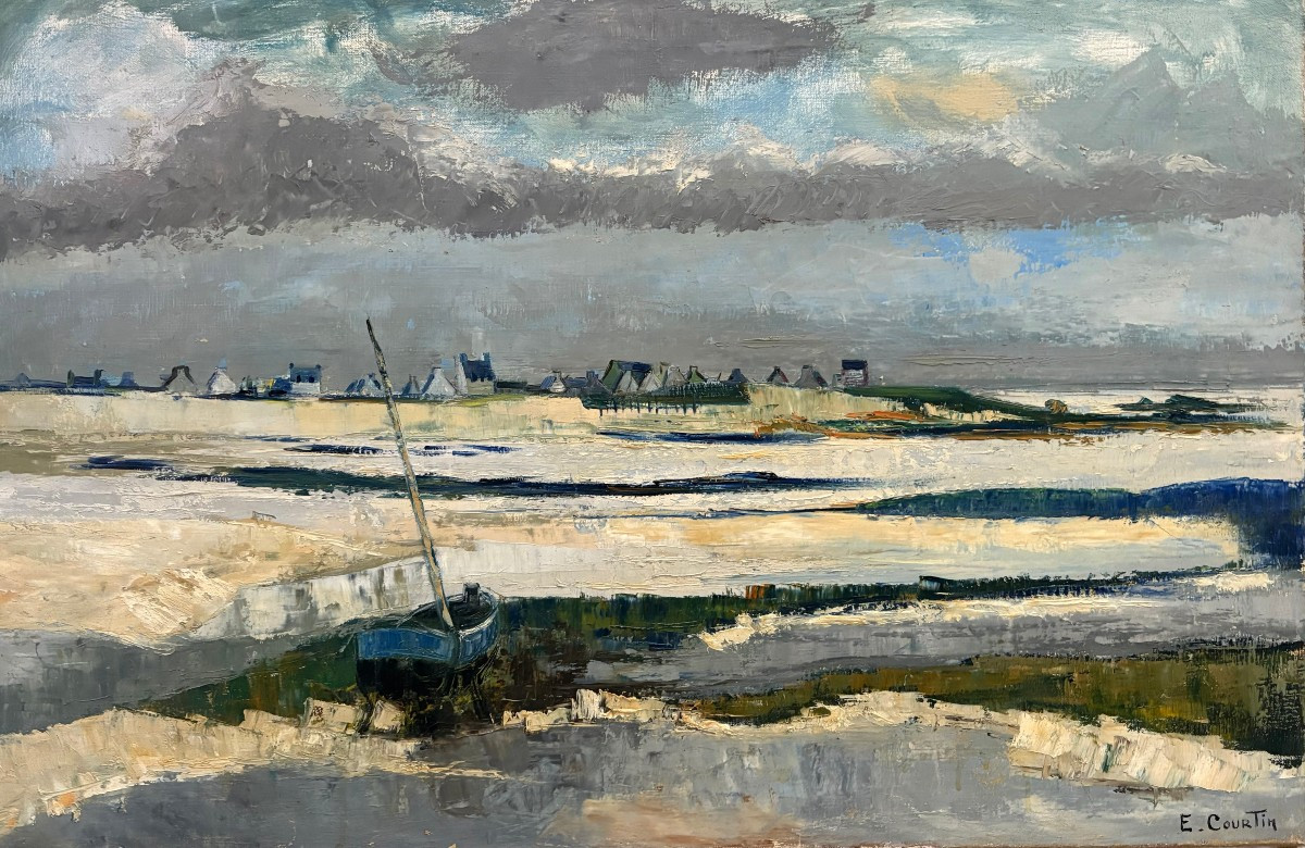 Emile Courtin (1923-1997) Hst "low Tide In Brittany" 