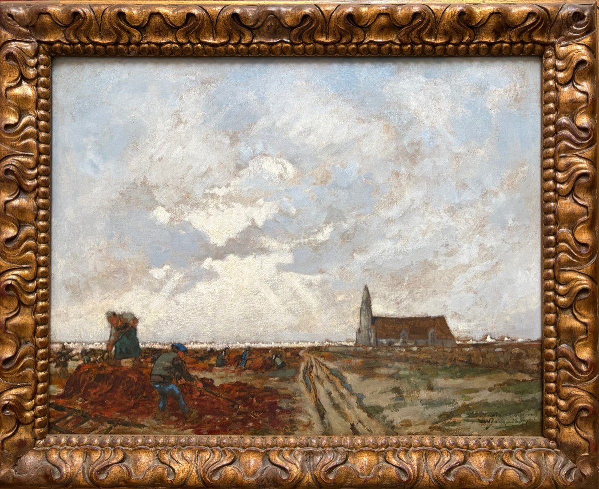 Marcel Jacquier (1877-1957), Hsp, "seaweed Harvesters At St Guénolé" Brittany 