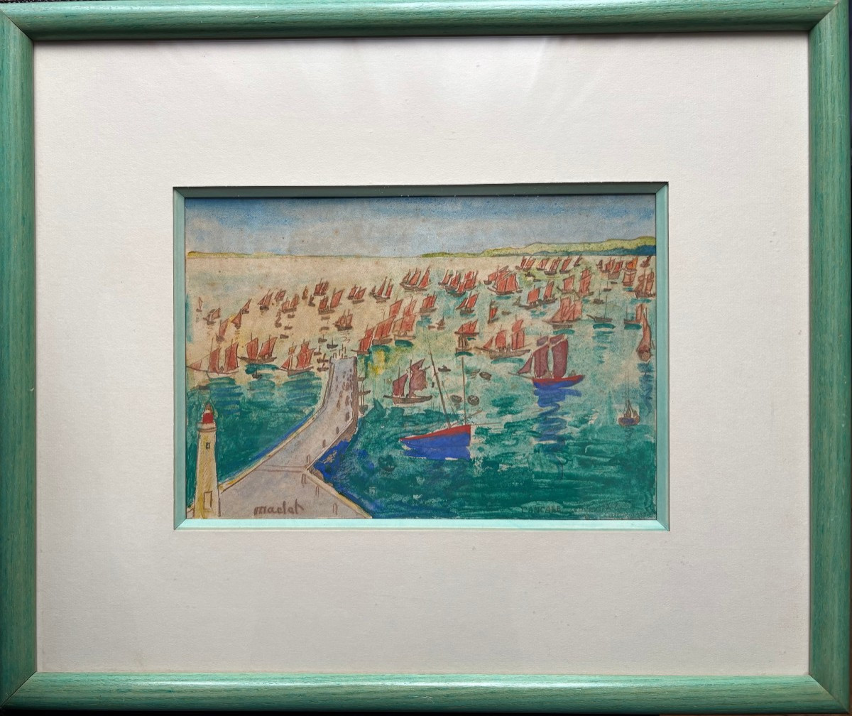 Elisée MACLET (1881-1962) Aquarelle "Cancale " Bretagne 