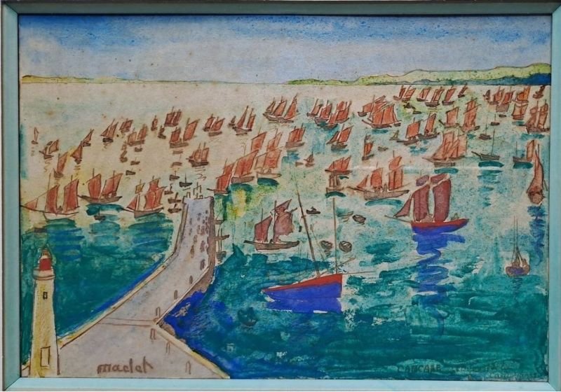 Elisée Maclet (1881-1962) Watercolor "cancale" Brittany 
