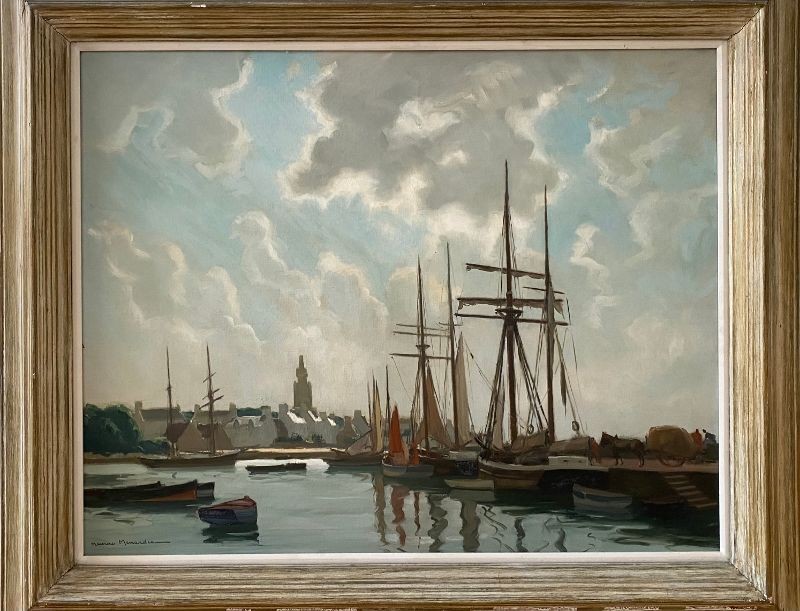 Maurice Menardeau ( 1897-1977) Oil On Canvas  "harbour In Brittany " Signed Lower Left 