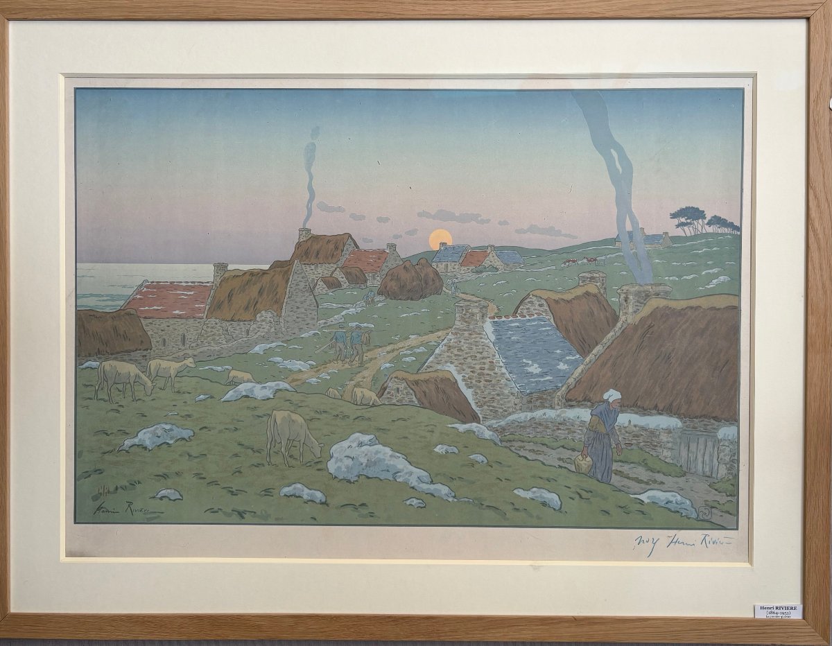 Henri Riviere (1864–1951) Lithograph On China Paper, Numbered, Signed “le Lever De La Lune”