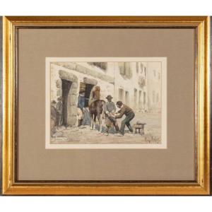 Mortimer L. Menpes ( 1855-1938) Aquarelle " Le maréchal Ferrand de Pont Aven  " Bretagne 