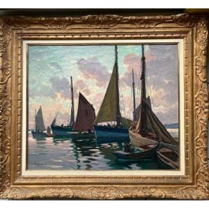 Paul ESCHBACH (1881-1961) "Marine à Douarnenez" Bretagne 
