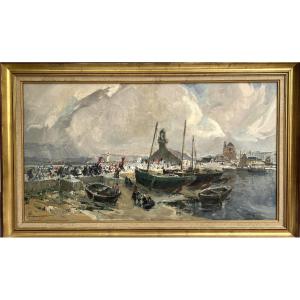 Emmanuel Marcel Laurent ( 1890-1947) Hst " Pardon à ND de Rocamadour- Camaret " Bretagne 