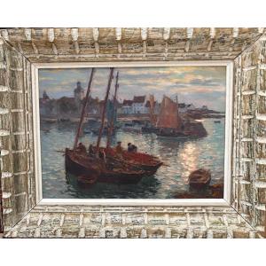 Charles Louis SIGNORET (1867-1934) HST "Coucher de Soleil à Piriac sur Mer" Bretagne