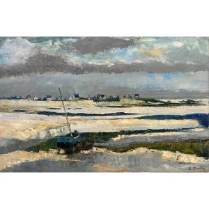 Emile COURTIN ( 1923-1997) HST " Marée basse en Bretagne " 
