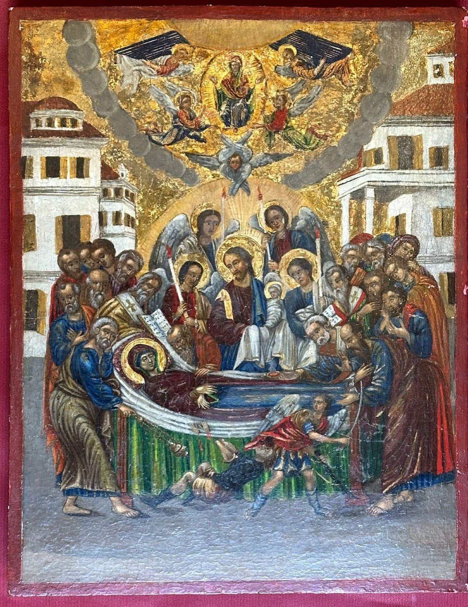 Icône Grecque de la Dormition de la Vierge - Fin XVIIIe Début XIXe siecles