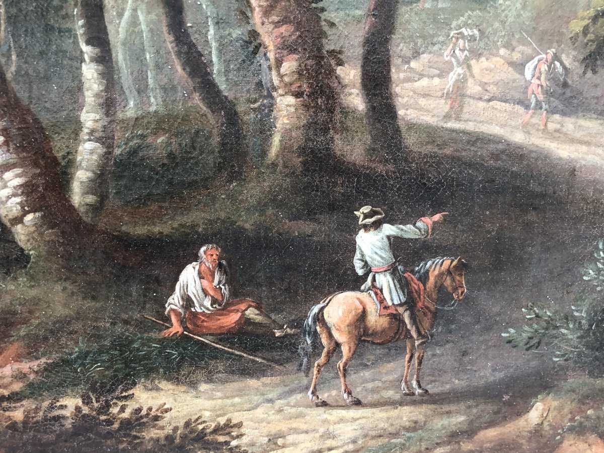 Huile Sur Toile Attribuée à Jean-baptiste Claudot (1733 - 1805), Paysage Animé-photo-3