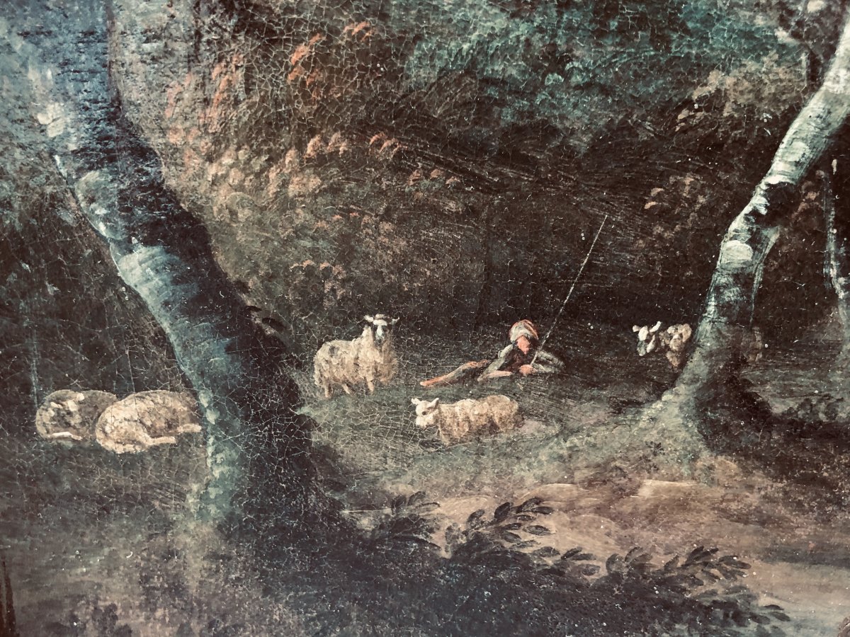 Huile Sur Toile Attribuée à Jean-baptiste Claudot (1733 - 1805), Paysage Animé-photo-2