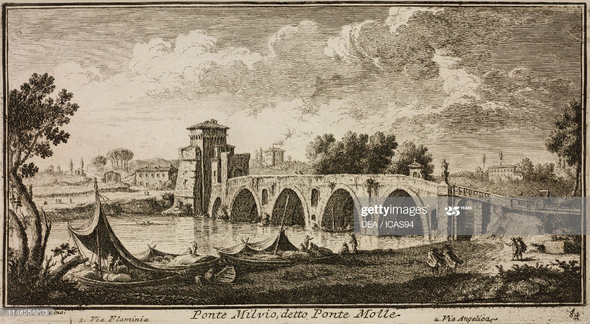 Roos Rome Animated Scene At Milvio Bridge Rome Signed By Johann Heinrich Roos