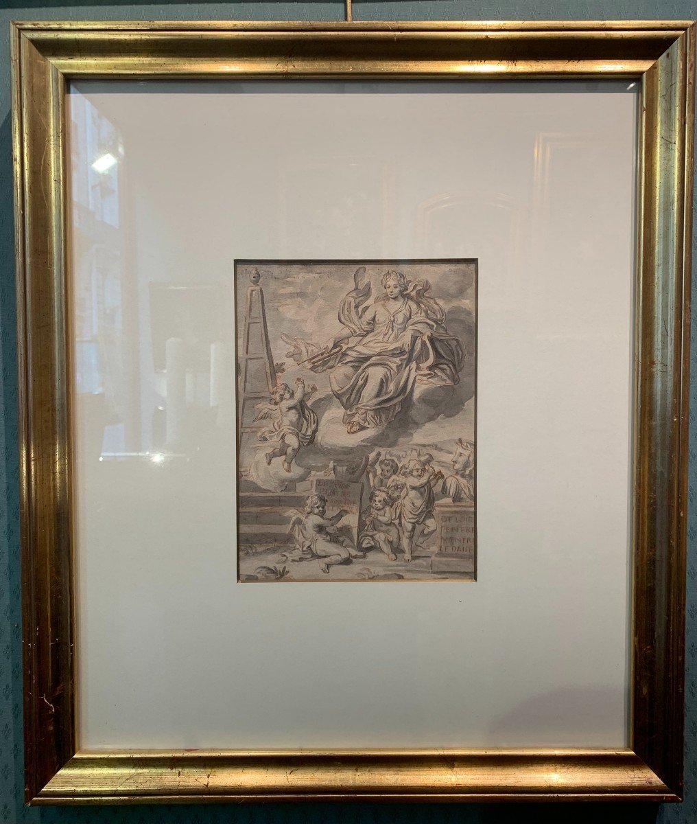 Nicolas Pierre LOIR :  Dessin signé préparatoire de frontispice  d'un livre sur les  arts-photo-2
