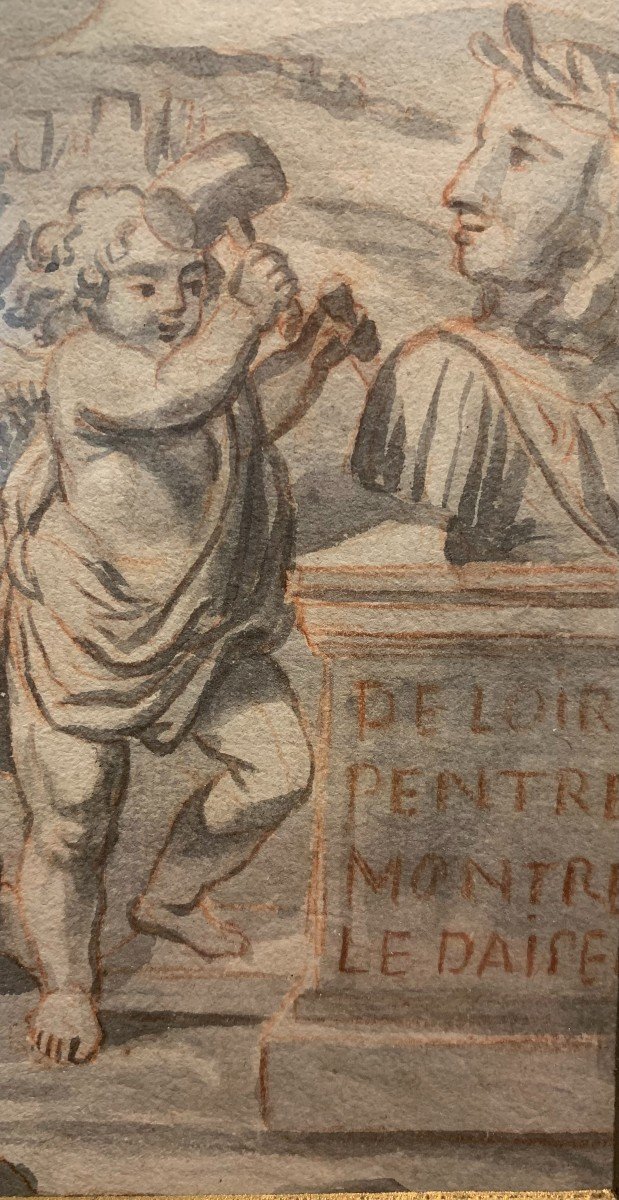 Nicolas Pierre LOIR :  Dessin signé préparatoire de frontispice  d'un livre sur les  arts-photo-1