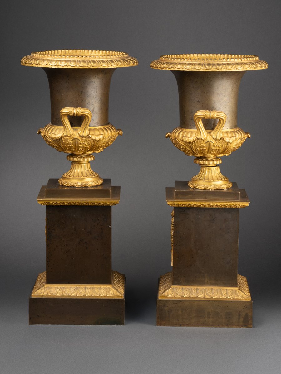 Pair Of Medici Vases On Plinths, Early 19th Century-photo-2