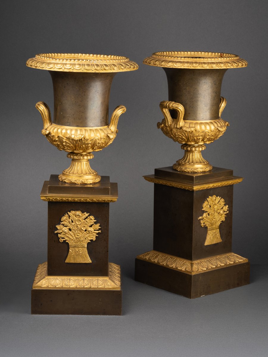 Pair Of Medici Vases On Plinths, Early 19th Century-photo-3