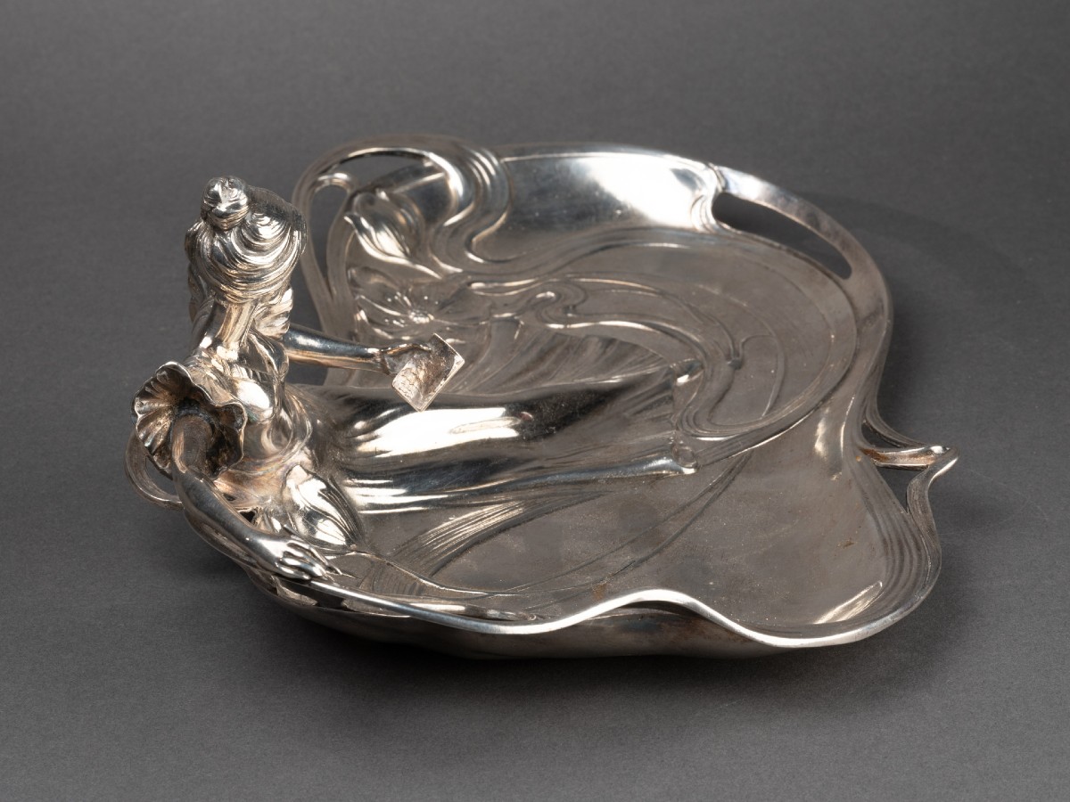 Plat en métal argenté art nouveau-photo-3
