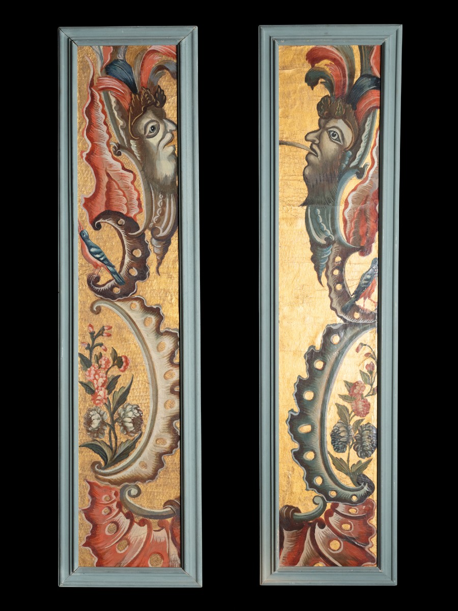 Pair Of Maline Leathers Mounted On Panels