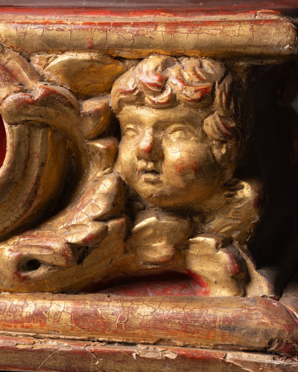 Gilded And Polychrome Wooden Base, 17th Century-photo-4