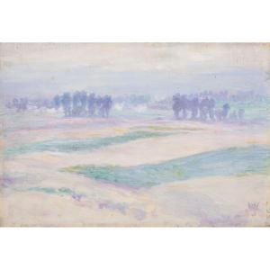 Landscape Of The Polders Near The Belgian Coast Monogrammed Willy Schlobach