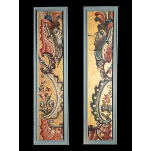 Pair Of Maline Leathers Mounted On Panels