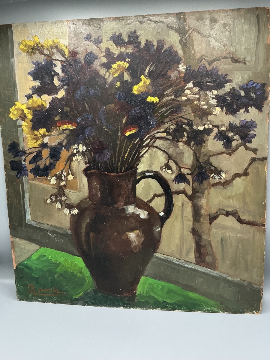 Bouquet Of Flowers , Oil On Board , Signed, XX Century  Floral Still Painting 