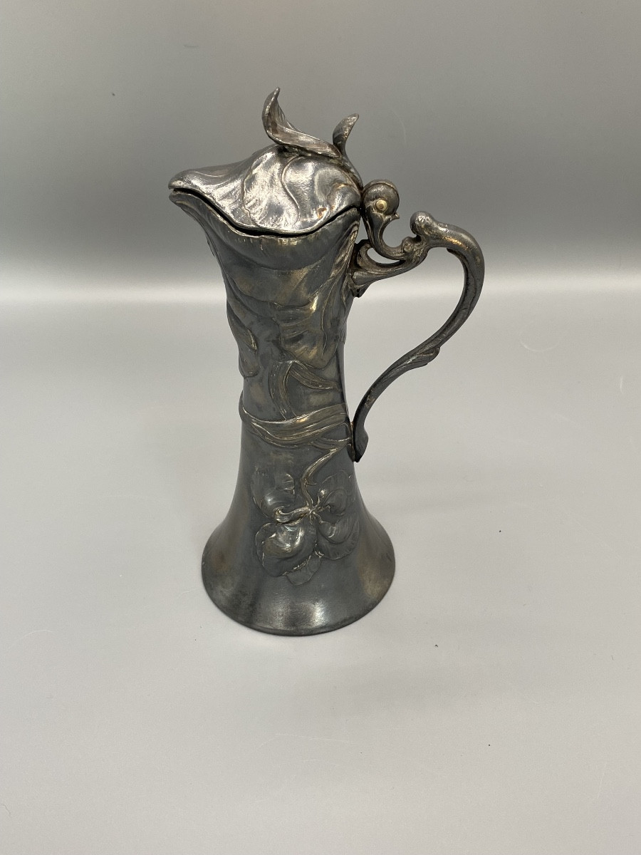 Silver-plated Jug / Ewer With Art Nouveau Floral Decoration