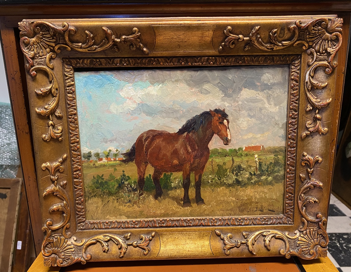 Oil Painting Of A Horse In A Meadow .signed