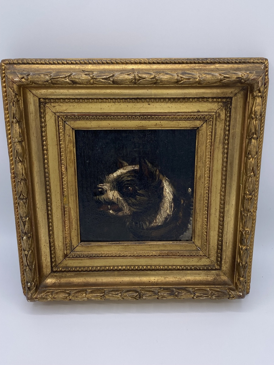 Peinture à l huile représentant un chien ,19 siècle 