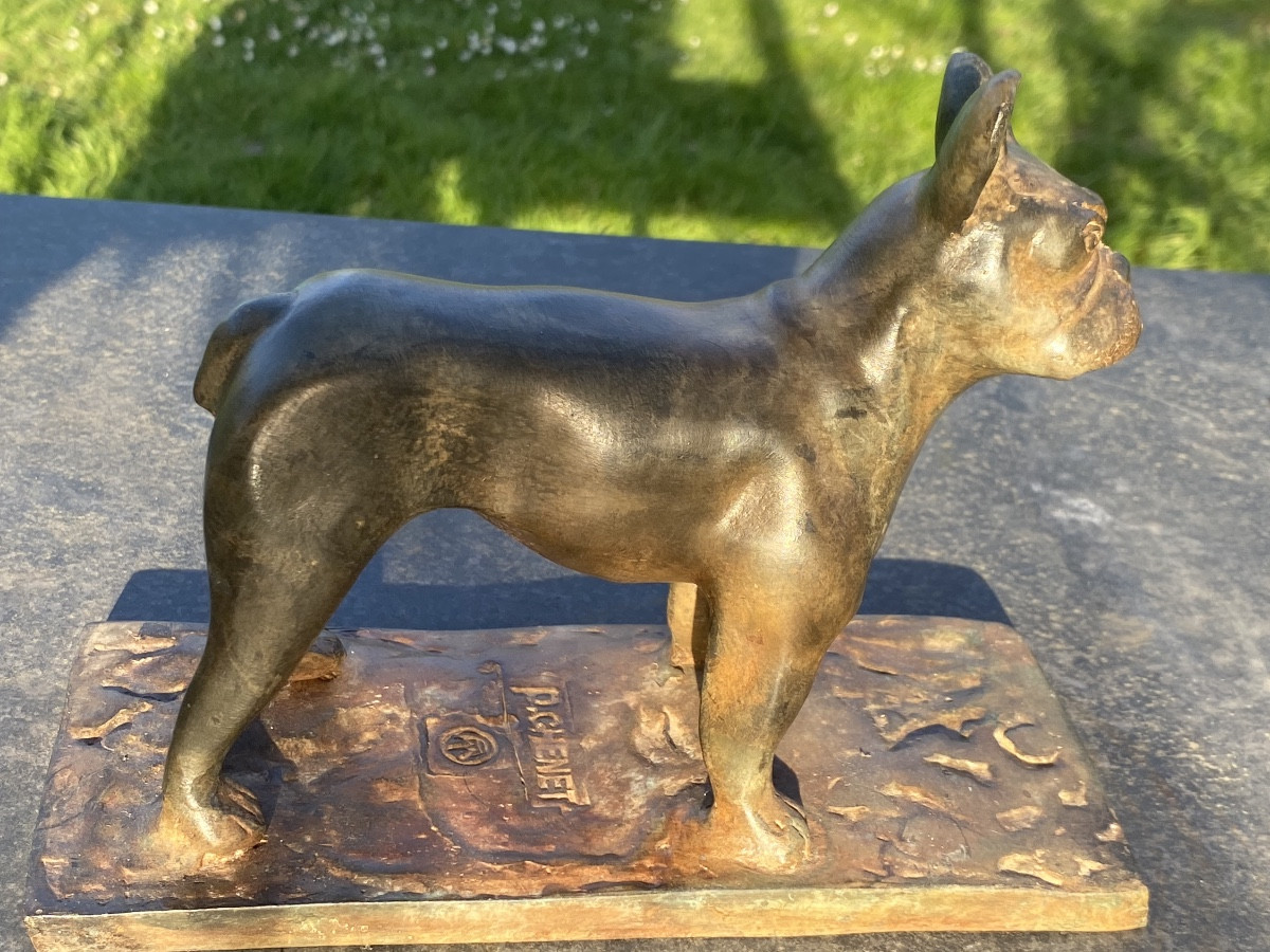 Bronze Animal Signed Pierre Chenet Representing A French Bulldog, 20th Century.-photo-2