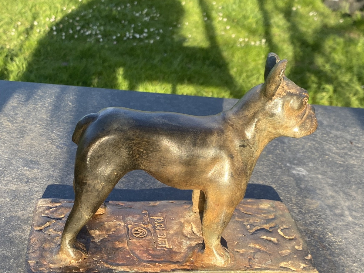 Bronze Animal Signed Pierre Chenet Representing A French Bulldog, 20th Century.-photo-2